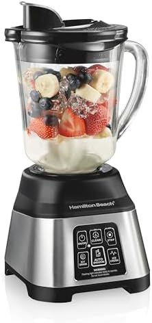 Hamilton Beach Blender for Smoothies with 5 Functions Including Auto Smoothie Cycle, Wave Action System for Ultra Smooth Results, 850 Watts, 40oz BPA Free Glass Jar, Stainless Steel (56208)