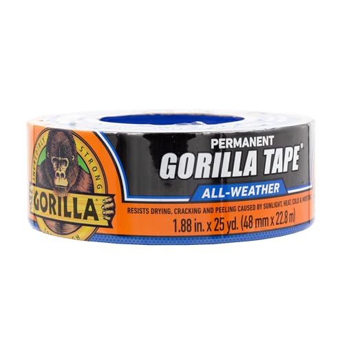 Gorilla All Weather Outdoor Waterproof Duct Tape, UV and Temperature Resistant, 1.88" x 25 yd, Black, (Pack of 1)