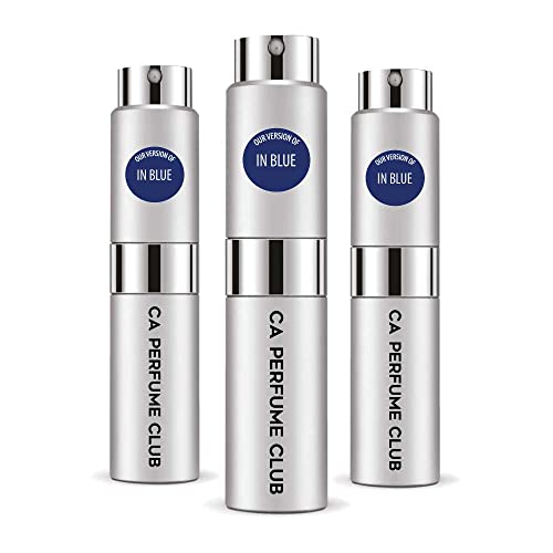 CA Perfume Impression of In Blue For Men Replica Version Fragrance Dupes Concentrated Long Lasting Eau de Parfum Spray Refillable Atomizer Bottle 0.27 Fl Oz-X3