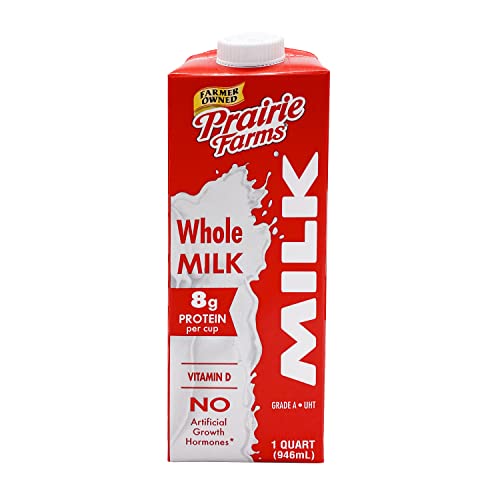 Prairie Farms - Whole Milk - Shelf Stable, Boxed UHT Ultra Pasteurized Milk, Vitamin D White Milk - Preservative and Hormone Free, Gluten Free, Made in USA - 1 Quart (1 Pack)