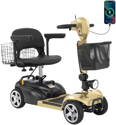 15-45 Miles Ecomobi MS02 4 Wheels Mobility Scooter for Adults/Seniors, 350W Powered Electric Wheelchair Device w/15Ah-25Ah Extended Battery, Dual Baskets/Rotating Seat, Compact Duty Mobile for Elderly