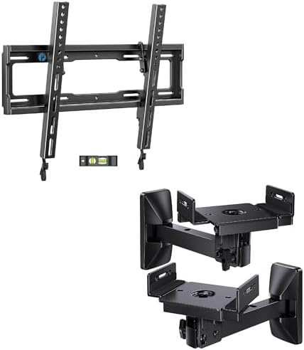 Pipishell UL Listed Tilt TV Wall Mount for Most 23-55 Inch TVs up to 99lbs Max VESA 400x400mm, PIMTK1, Speaker Wall Mounts up to 50 lbs, 1 Pair, PISM03