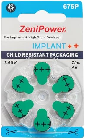 1.45V Hearing Aid Batteries (Size 10, 13, 312, 675, Implant Cochlear) Hearing Aid Accessories (36 Batteries, Size 675p - Implant)