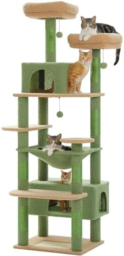 PAWZ Road Large 72 Inches Cat Tree and Tower for Indoor Cats - with Sisal-Covered Scratching Posts, Padded Perches, Condos, and Basket - Green