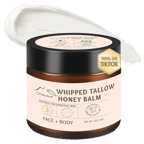 Beef Tallow for Skin, Tallow And Honey Balm, 100% Natural Beef Tallow for Face, Organic Grass-Fed Beef Tallow and Honey Balm, Whipped Beef Tallow Face Moisturizer Body Cream, Unscented 2oz
