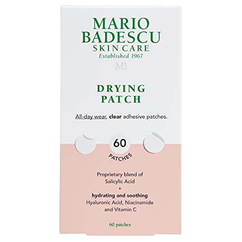 Mario Badescu Drying Patch Blemish Covering, Invisible Spot Treatment, Absorbing All Day Polymer Adhesion with Vitamin C, Vegan & Cruelty Free, Strong Hold (60 Patches, 12mm), Clear