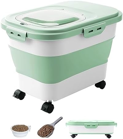 20-23 Lbs Dog Food Storage Container - Collapsible Dog Food Container with Attachable Casters and Scoop,Travel Silicone Bowl, Pet Food Storage Containers to Keep Dry Food Fresh,Easy to Move