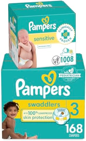 Pampers Swaddlers Disposable Baby Diapers Size 3, 168 Count with Sensitive Water Based Baby Wipes 12 Flip-Top Packs (1008 Wipes Total)