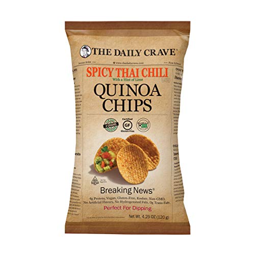 The Daily Crave Spicy Thai Chili W/A Hint Of Lime Quinoa Chips, 4.25 Oz (Pack Of 8) 4g Protein, 2g Fiber, Gluten-Free, Non-GMO, Crunchy