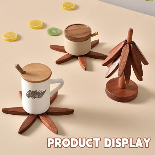 Wooden Trivets for Hot Dishes， Tree Shape Trivet Set,Trivets for Hot Dishes - 4 Wooden Trivets + 1 Stand stored Like a Christmas Tree (Beech Wood)