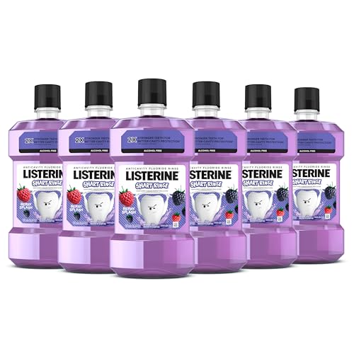 Listerine Total Care Kids Mouthwash, ADA Accepted, Alcohol-Free Anticavity Sodium Fluoride Mouthwash, Oral Rinse for Cavity Protection, Berry Splash Flavor for Kids Oral Care, 16.9 Oz, 6-Pack