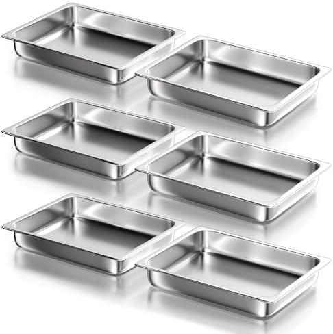 WantJoin 1/2 Half Size Steam Table Pans, 6-Pack 2.5 Inch Deep Restaurant Steam Table Pans Commercial, Hotel Pan Made of 201 Gauge Stainless Steel