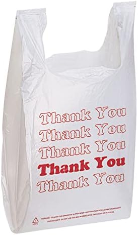 SSWBasics White Thank You Bags Case of 1000-11 ½” x 6" x 21" - Thickness .48mil HDPE- Standard Supermarket Size, Perfect for Grocery, Retail, Convenience Stores, Take-Out and Home Use