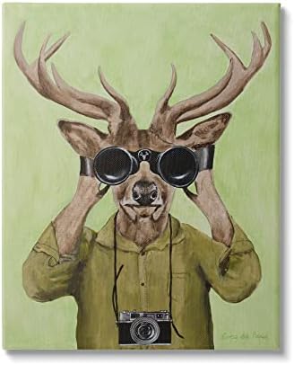 Stupell Industries Funny Cute Deer Binoculars Camera Painting Green Background, Design by Coco de Paris