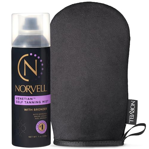 Norvell Venetian Sunless Tanning Bundle: Self Tanner Spray Solution Mist with Bronzer for Instant Sun Kissed Glow, 7 fl. oz. and Streak Free Washable Applicator Blending Tan Mitt for Flawless Results