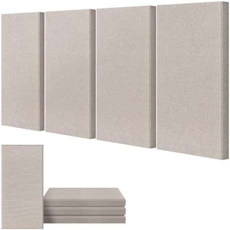 UMIACOUSTICS 4 PCS Acoustic Panels, 2“ Thick 23.6" x 11.8" Fiberglass Sound Wall Panels, Self-adhesive Sound Absorbing Panels for Home Studios, Office, Theater. Light Camel