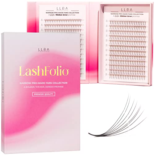 LLBA LashFolio Narrow Promade Fans | Handmade Volume Eyelashes | Multi Selections 5D~10D | C CC D Curl | Thickness 0.03~0.07mm | 8-15mm Length | Long Lasting & Easy Application (5D-0.07 CC 8mm-11mm)