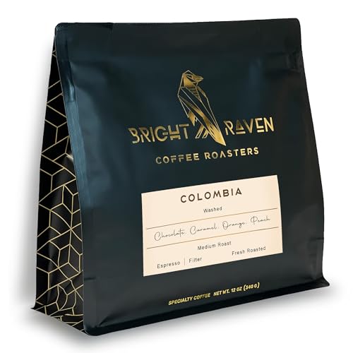 Bright Raven Coffee Roasters - Colombia, Single Origin, Whole Bean Coffee, Medium Roast, 12 Oz, 100% Arabica Coffee Beans, Fresh Roasted, Specialty Coffee, Premium, Low Acid Coffee.