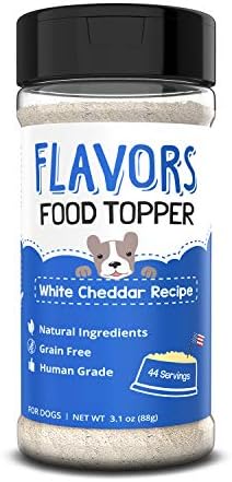 Flavors Food Topper for Dogs, Delicious Seasoning for Dog Food, Natural, Grain-Free Kibble Seasoning and Treat Mix for Picky Dogs and Puppies, White Cheddar Recipe, 3.1-Ounce