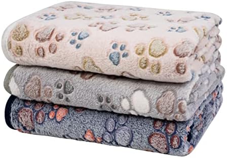 Dono 1 Pack 3 Dog Blankets Soft Fluffy Cute Bone Pattern Fleece Pet Blanket Warm Sleep Mat Cute Print Design Puppy Kitten Blanket Doggy Mat Paw Print for Animals
