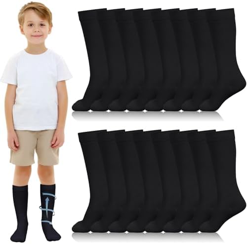 Shinymoon 8 Pairs Kids Compression Socks 15-20 Mmhg Knee Length Sock Calf Graduated Compression Stockings for Boys Girls