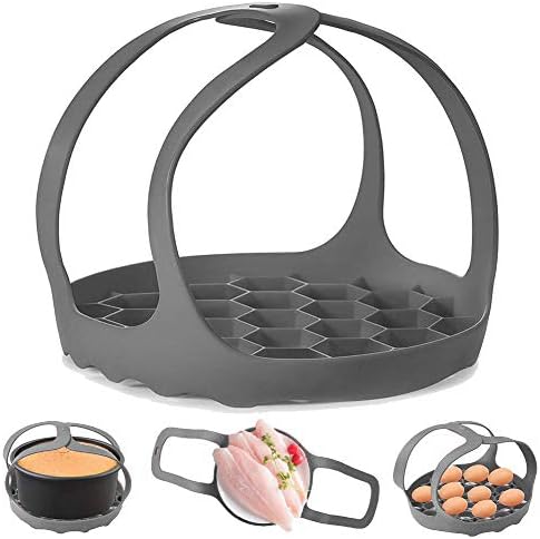 Pressure Cooker Sling, Silicone Bakeware Sling for 6 Qt/8 Qt Instant Pot, Ninja Foodi and Multi-function Cooker Anti-scalding Bakeware Lifter Steamer Rack, BPA-Free Silicone Egg Steamer Rack (Gray)