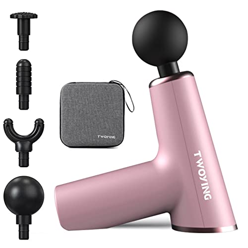 TWOYING Mini Massage Gun,Percussion Small Massage Gun Deep Tissue Muscle Massager,Portable Lightweight Travel Handheld Body Back Message Gun,Fascia Gun Massage Gun with Carry Case,Pink