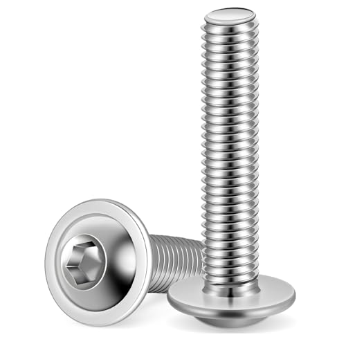 M6-1.0 x 35mm Flanged Button Head Socket Cap Screws, Stainless Steel 18-8 (304), Bright Finish, Full Thread, Allen Socket Drive, 25 PCS