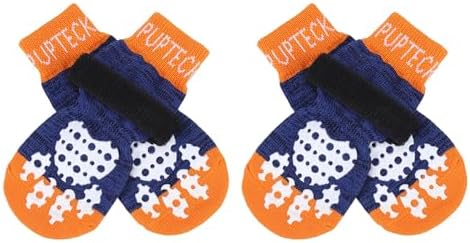 PUPTECK Anti-Slip Dog Socks with Double Sides Grips for Small Medium Large Dogs Hardwood Floors Prevents Licking, Dog Shoes for Hot Pavement Traction Control for Senior Dogs, Dark Blue, S