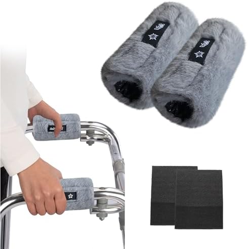 SPRING SEAON Walker Hand Pads Fluffy Walker Handle Cushions Non-Slip Universal Walker Grips Padded Hand Covers Soft Pads for Walkers for Seniors Walker Pads for Handles Folding Rolling Wheelchair, Rollator Handle, Elderly Grippers 2 Pack