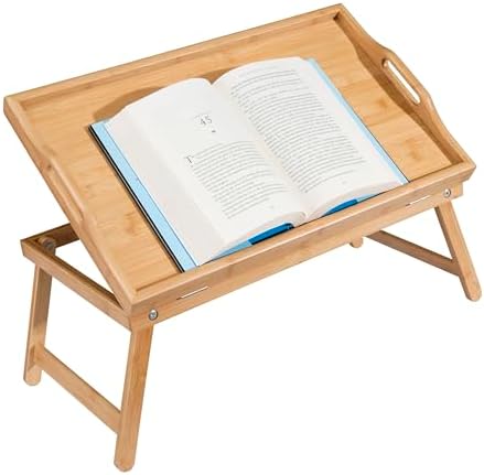 Essential Medical Supply Bamboo Bed and Lap Tray - Extra Large Flip Up Top, Raised Edge, and Handles for Easy Use - Perfect for Eating, Reading or Working in Bed, On a Recliner or in a Wheelchair