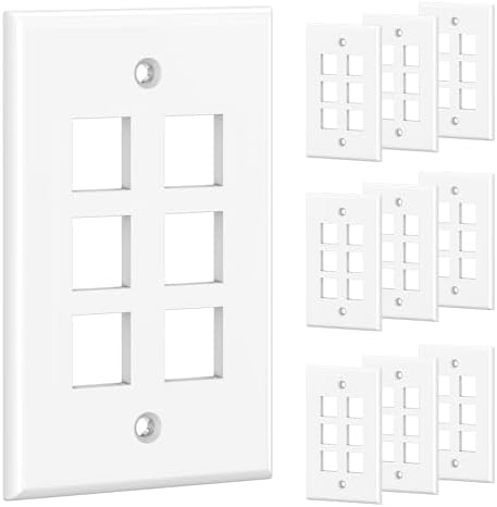 Cable Matters 10-Pack Low Profile 6-Port Keystone Jack Wall Plate, RJ45 Wall Plate for Keystone Jacks in White