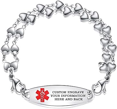 LinnaLove Heart Link Stainless Steel Interchangeable Medical Alert Bracelet