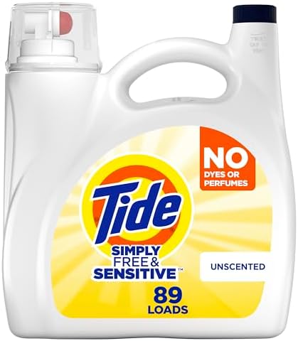 Tide Simply Liquid Laundry Detergent, Free & Sensitive, 89 Loads, 117 oz, Tide Liquid Laundry Detergent, Laundry Soap