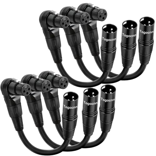 6-Pack XLR Microphone Extension Cable Adapter 0.6 Feet, 90 Degree XLR Female to Straight XLR Male 3-Pin Mic Connector for Speaker, Recording Studio, Mic Mixer, Audio Interface, Amplifier, More