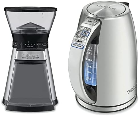 Cuisinart Programmable Conical Burr Mill, Stainless Steel, COMPACT & Electric Kettle, 1.7-Liter Capacity, Cordless 1500-Watts for Fast Heat Up, Stay Cool Non-Slip Handle, Stainless Steel, CPK-17P1