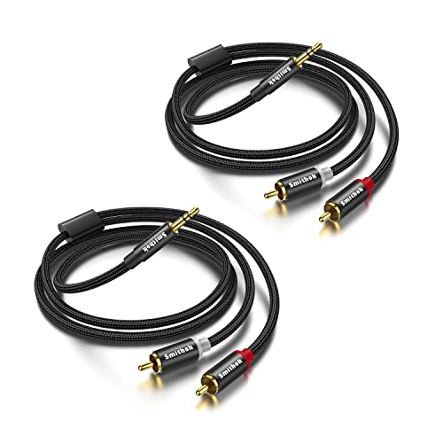 2 Pack 3.5mm to RCA Cable,Gold Plated,Nylon Braided 1/8 Male to Male Stereo Aux Cord [Left/Right] Y Splitter Adapter for Tablets, Speakers, Smartphones, MP3, HDTV –Black (3.3Ft/1m)