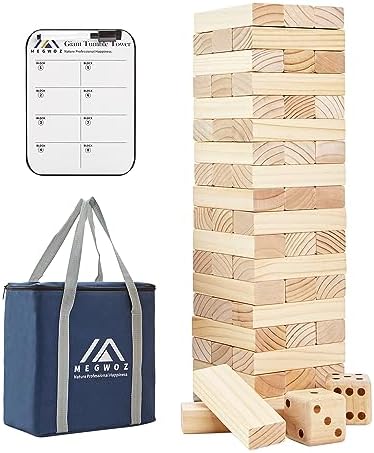 Giant Tumble Tower Family Games for Kids and Adults 57 Blocks New Zealand Pine Wooden Blocks Stacking to Over 4.2FT Family Games for Indoors Outdoors Games Yard Games for Family