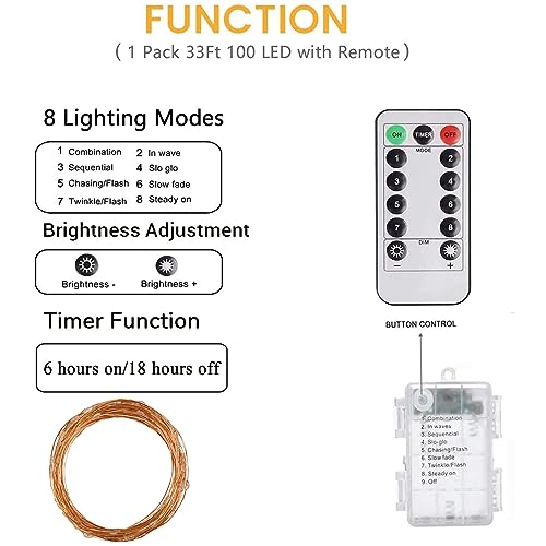 3Pack 99Ft 300LED Battery Operated Fairy Lights with Remote, Waterproof Battery Christmas String Lights with Timer, Twinkle Lights for Bedroom Christmas Decorations (Warm White)