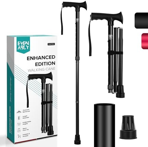 Enhanced Walking Cane (Thicker & Longer) - Foldable, Adjustable, Collapsible, Spare Tip, with Travel Bag | Versatile Walking Stick for Every Height, Weight, Seniors & Adults