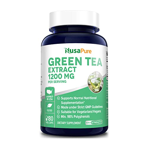 NusaPure Green Tea 20:1 Extract, 24000mg, 180 Vegan Capsules, 50% EGCG, 98% Polyphenols, 80% Catechins, Potent 20x Extract