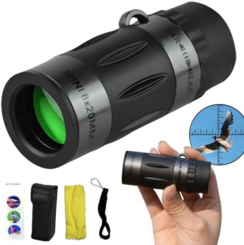 BAK-4 Prism 8X20 Monocular Telescope, Compact Telescope, High Powered Mini Pocket Monoscope, HD Handheld Monocular Scope for Adults Gifts, Designed for Bird Watching, Hiking, Hunting, Black