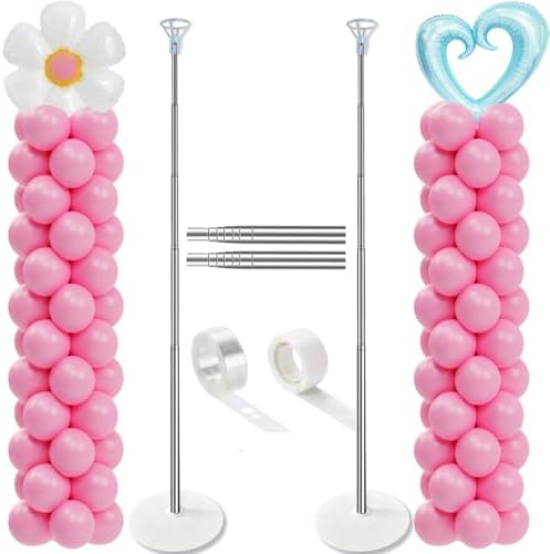 Balloon Column Stand Set of 2, Adjustable 7 Feet Balloon Arch Stands with Bases for Floor, Tall Balloon Tower Pillar Assembly Kit for Halloween, Birthday, Party Decorations
