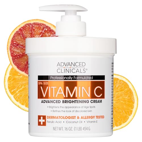 Advanced Clinicals Vitamin C Cream Face Moisturizer & Body Lotion | Anti Aging Skin Care Firming & Brightening Cream For Body, Face, Uneven Skin Tone, Wrinkles, & Sun Damaged Dry Skin, 16 Oz