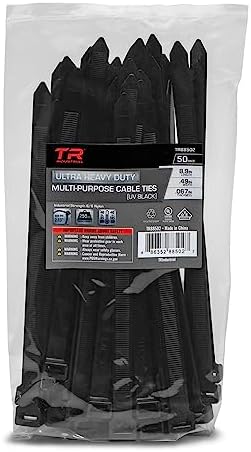 TR Industrial Ultra Heavy Duty Multi-Purpose UV Cable Ties (50-Piece), 250 lbs. Tensile Strength, 8.9", Black