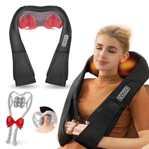 White Elephant Gifts for Adults,Neck Massager,Christmas Gifts for Women Men - Shiatsu Back and Neck Massager,Shoulder Massager Deep Tissue with Heat,Electric 4D Massage Pillow(NOT Cordless)