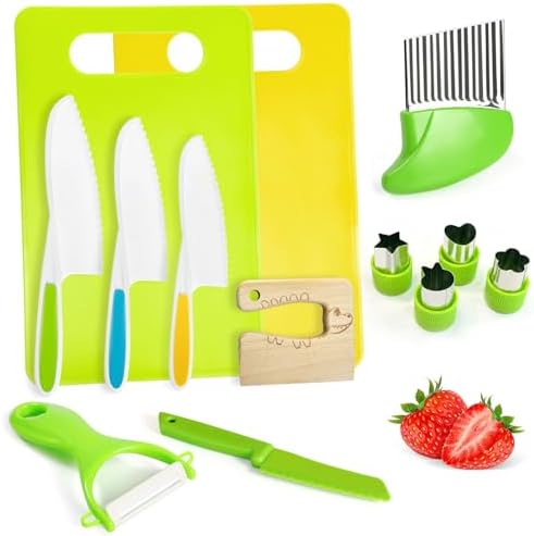 13 Pieces Kids Safe Knife Set for Real Cooking Child-Friendly Plastic Chef Tools Montessori Kitchen Toys for Toddlers with Bright Colors Gifts for Boys and Girls