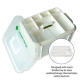 Portable handled medicine first aid box plastic medicine basic organizer holder. Family small safety emergency medical storage box kit travel, car, home, camping, office, vehicle + pill cutter (empty)