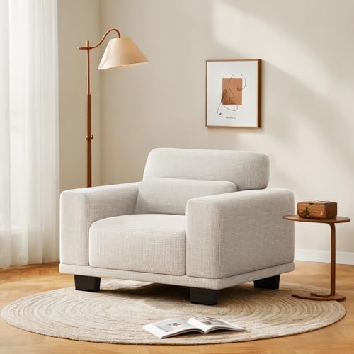 Pipishell Modern Accent Armchair with Wide Arms, Reading Chair with Deep Support, Compact Modern Design, Soft Foam & Pocket Springs (Ivory)