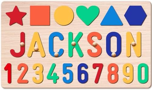 Personalized Name Puzzle for Kids, Personalized Baby Easter Gifts Name Puzzles for Toddlers 1-3, 1st Birthday for Girls & Boys Wooden Alphabet & Shape Puzzle Montessor Toys for Kids